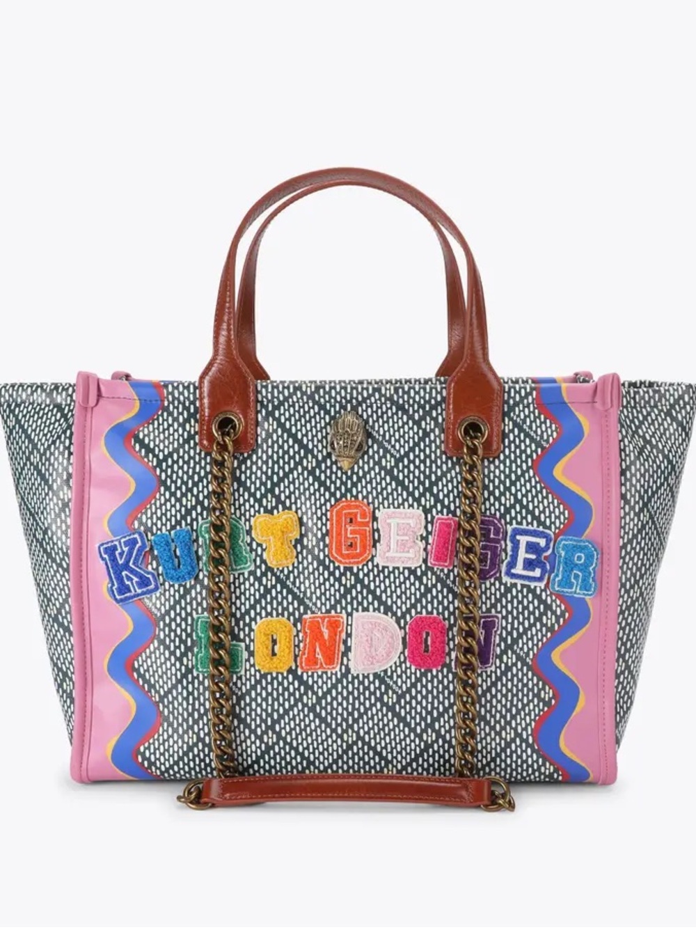 Kurt Geiger Multicolor Embroidered Tote with Pink Trim